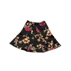 Notations Black Floral A-Line‎ Skirt Size L Pink Orange Silky